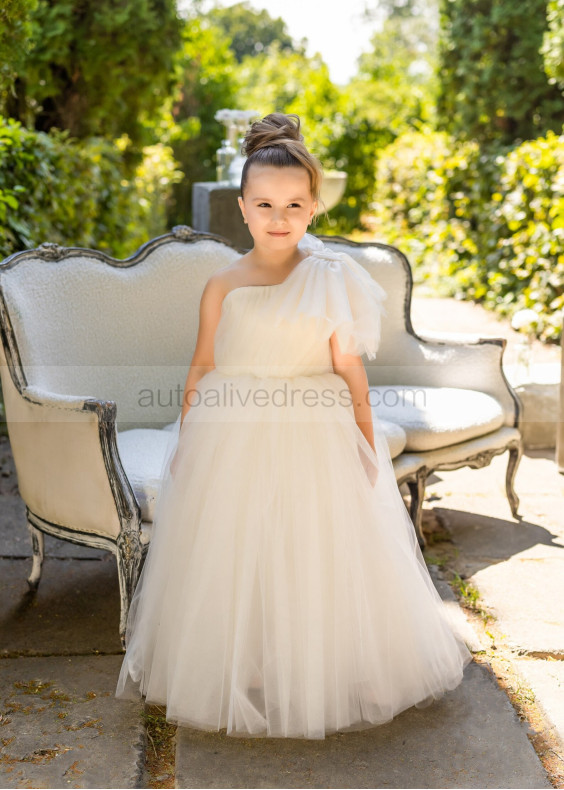 One Shoulder Tulle Long Flower Girl Dress